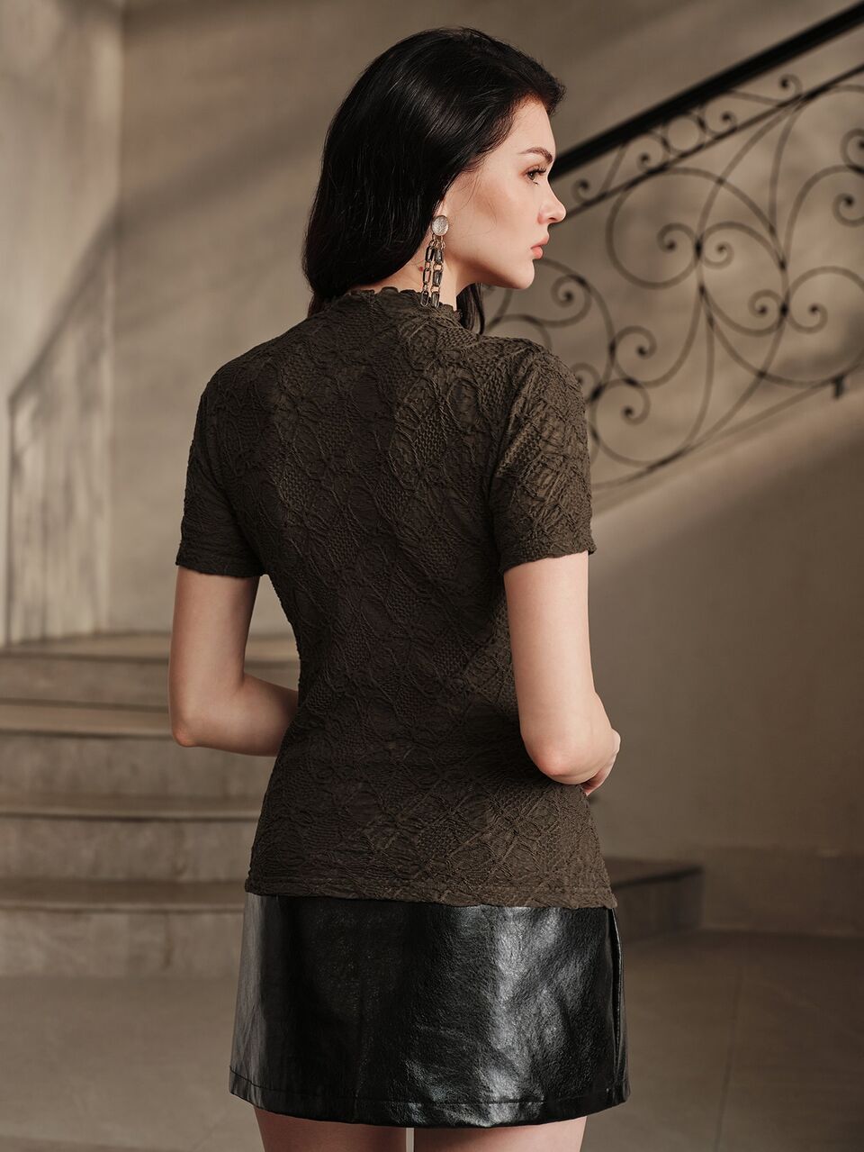 Summer Work Outfits For Women, Fashionable Casual Versatile Jacquard Short Sleeve T-Shirt Top