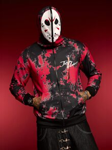 WB Horror X SHEIN Men's Letter Print Colorblock Long Sleeve Hoodie - Black - View 10