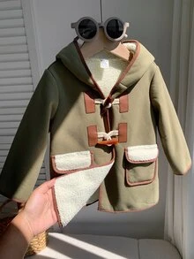 SHEIN 嬰兒男孩嬰兒女孩秋冬休閒綠色可愛百搭保暖內裡連帽外套，保暖內裡夾克，秋冬外套，幼兒外套，聖誕外套 - 彩色 - 查看 5