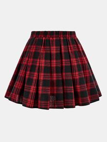 SHEIN Girlism Moletom com Zíper Preto para Adolescentes, Colete de Tricô Solto, Saia Plissada Xadrez Vermelha e Preta, Conjunto de 3 Peças Casual para Escola - Multicolorido - Visão 12