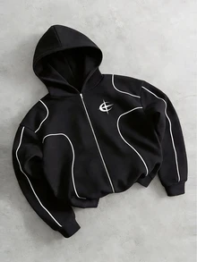 Sport MetroGents 男士拼色拉鍊休閒日常旅行連帽運動夾克 - 黑色 - 查看 3