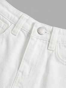 SHEIN 男嬰時尚鈕扣口袋寬鬆工裝牛仔長褲 秋季服飾 - 米色 - 查看 4