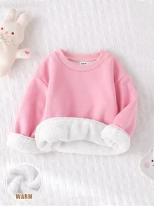 SHEIN 女嬰秋冬可愛保暖內裡純色百搭長袖運動衫 - 粉色 - 查看 1