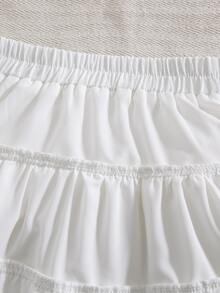 SHEIN 女童 4-7 歲白色棉混紡多層裙，觸感柔軟，時尚甜美，適合學校、外出等多種場合 - 白色 - 查看 4