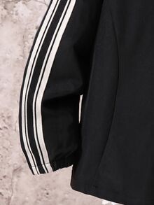 SHEIN 男童休閒字母圖案印花連帽外套，輕量寬鬆版型拉鍊連帽夾克，開學季秋季校園穿搭，黑色 - 彩色 - 查看 5