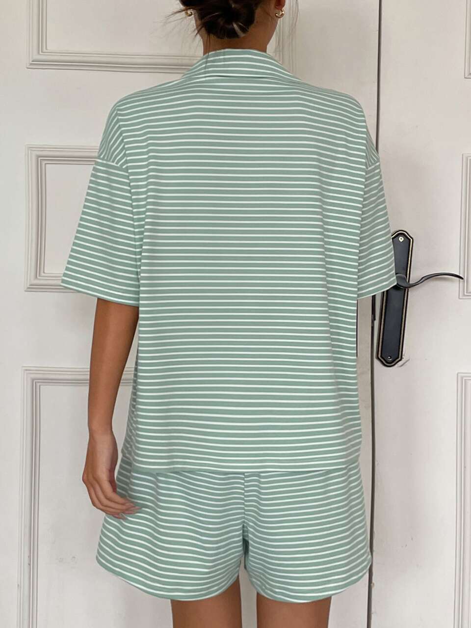 Summer Vacation Refreshing Green Pinstripe Loose Fit Women's Pajama Set