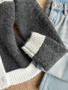 Grovea Plus Size Women's Colorblock Casual Elegant Versatile Daily Cardigan Office Formal Gray Autumn - Dark Grey - View 4