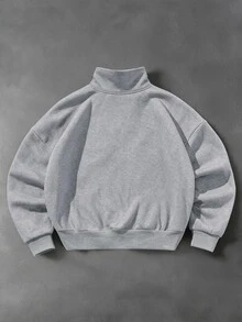 PAVTROS Men's Casual Zip-Up Sweatshirt-Less Sweatshirt, Heather Grey Knit Fabric, Stand Collar, Small Logo, Colorblock Design - Grey - View 6