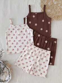 SHEIN 女童春夏季細肩帶背心上衣與短褲內衣套裝 2件組 素色/多色 - 白色 - 查看 4