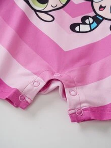THE POWERPUFF GIRLS X SHEIN رومبر للبنات الصغيرات بطبعة كرتونية - وردي - مشاهدة 6