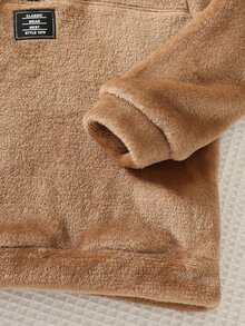 SHEIN Boys Casual Versatile Plush Kids Stand Collar Loose Fit Autumn Winter Sweatshirt Mid-Weight - Brown - View 5