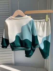 SHEIN 男嬰秋冬可愛休閒卡通圖案長袖運動衫與長褲套裝 - 彩色 - 查看 2