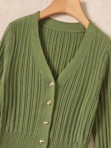 Rusticease Women's Vintage Button Half-Placket Long Sleeve Sweater Dress - Army Green - View 4