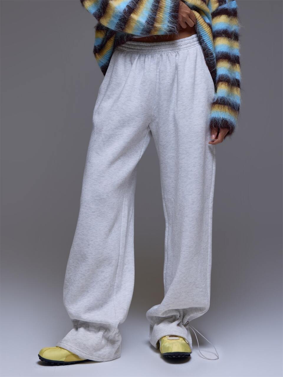 Grey Jersey Drawstring Hem Toggle Detail Joggers