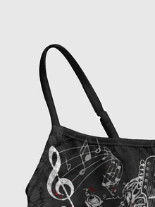 ROMWE Grunge Punk Punk Dark Vine Cute Pattern Print Spaghetti Strap Tank Top For Women - Black - View 4