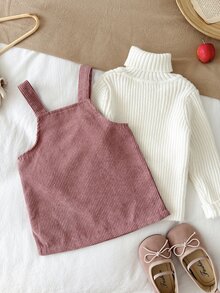 SHEIN 女嬰編織純色3D蝴蝶結刺繡背心裙 - 粉色 - 查看 2