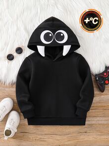 SHEIN 小男孩卡通恐龍圖案拼色連帽長袖套頭運動衫 - 彩色 - 查看 1