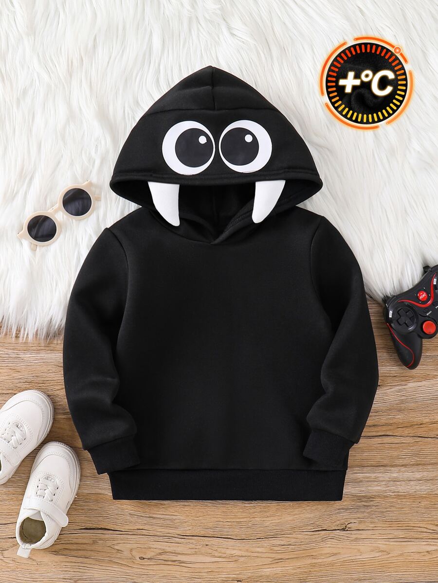 SHEIN 小男孩卡通恐龍圖案拼色連帽長袖套頭運動衫 - 彩色 - 查看 1
