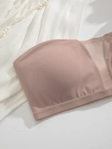 SHEIN 1件裝黑色無肩帶抹胸內衣，網格拼接設計，女款 - 藕粉色 - 查看 5