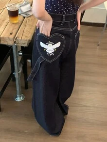DAZY Jeans en denim décontractés et polyvalents pour femme, à porter au quotidien, avec poches, automne - Bleu azur - Voir 5