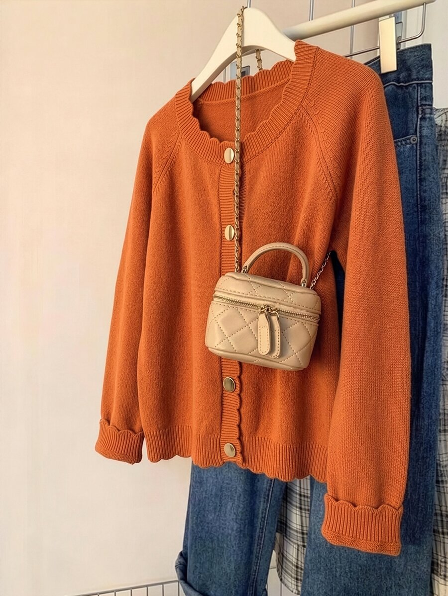 SHEIN LUNE CURVE Plus Size Women's Solid Color Casual Versatile Daily Wear Cardigan - Orange - View 1