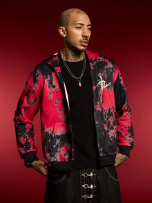 WB Horror X SHEIN Men's Letter Print Colorblock Long Sleeve Hoodie - Black - View 4