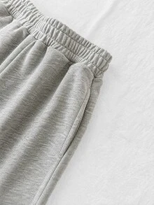 SHEIN Teen Girl Asymmetrical Shoulder Digital Print Sweatshirt And Pocket Pants Set - Grey - View 6