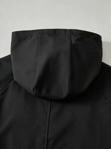 Tween女孩粉色收腰連帽字母裝飾運動休閒可調腰口袋夾克，秋季服飾，秋季，返校，學校，校服 - 黑色 - 查看 7