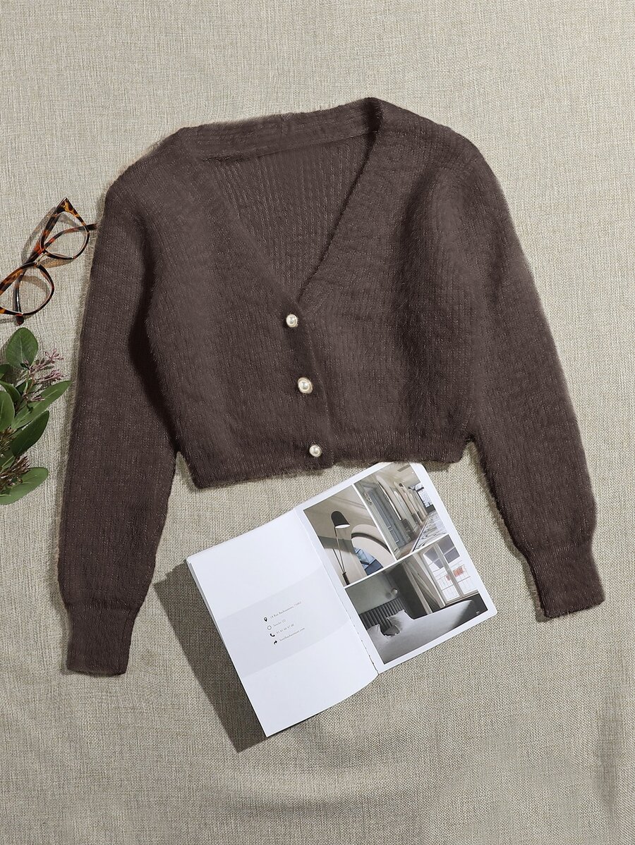 SHEIN Unity Women's Solid Color Casual Versatile Daily Cardigan - Brown - View 1