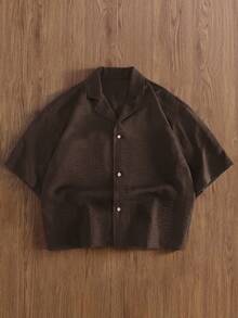 Manfinity Hypemode Men's Solid Color Short Sleeve Single-Breasted Casual Modest Shirt Vacation Dark Brown Summer - Coffee Brown - View 5