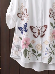Lacomfia Kemeja Wanita Lengan Panjang Kerah Tegak Motif 3D Minimalis Serbaguna Ukuran Besar - MultiWarna - View 3