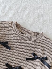 SHEIN 2件組女嬰休閒百搭時尚長袖上衣與長褲套裝，適合春、秋、冬日常穿著 - 卡其色 - 查看 9
