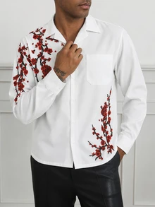 Manfinity AFTRDRK Men's Printed Long Sleeve Button Up Shirt, For Fall Holiday - Red - View 3