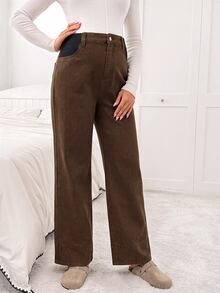 Boho Mama Maternity Casual Washed High Waist Jeans Cowgirl Outfits For Women Brown Pants - Brown - View 6