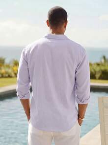 HIMLAND Men's Solid Color Single-Breasted Casual Versatile Daily Wear Shirt - Purple - View 2