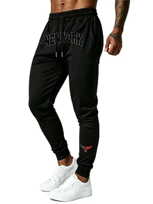 Gym Rark Men's Drawstring Waist Letter Pattern Casual Daily Travel Sports Long Pants, Gym - Black - View 3
