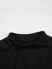 SHEIN 青少年女孩秋冬針織黑色假領長袖蕾絲下擺洋裝，適合休閒、度假、返校、派對、日常穿著 - 黑色 - 查看 7