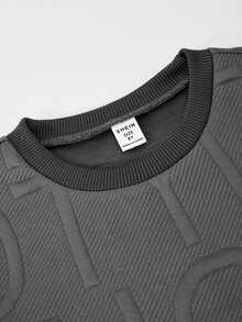 SHEIN 青少年男孩 3D 字母圓領運動衫，寬鬆休閒長袖套頭上衣，紋理風格，春秋款 - 深灰色 - 查看 4