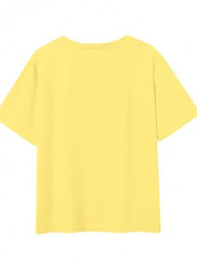 SHEIN LUNE 女款圓領針織衫，印有彩色蠟筆與蘋果圖案，夏季上衣 - 黑色 - 查看 2