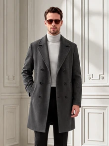 Core Aspect Men's Solid-Color, Long-Sleeved, Button-Front Coat (With Pockets)Suitable For Autumn/Winter Styling And Formal Winter Occasions - Dark Grey - View 6