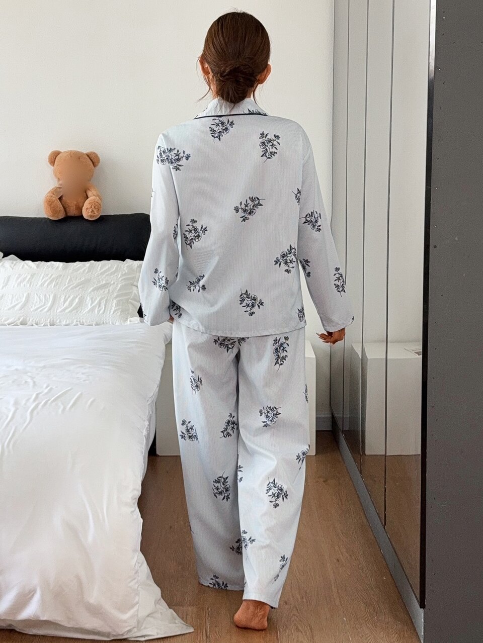Women's Floral Print Long Sleeve Top And Pants Casual Daily Home Pajama Set