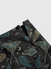 ROMWE Fairycore Hippie Butterfly Dark Sun Moon Star Mystical Forest Print Sexy Split Mini Skirt For Women - Black - View 3