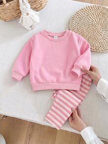 SHEIN 女嬰秋冬可愛保暖內裡純色百搭長袖運動衫 - 粉色 - 查看 9