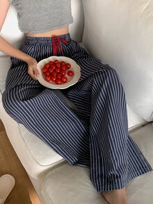 Dazy Kids 青少年女孩條紋抽繩腰休閒日常居家睡褲 - 藏蓝色 - 查看 4