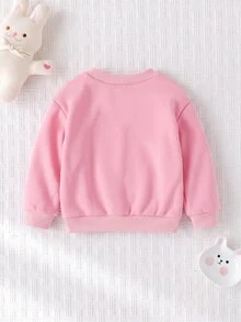 SHEIN 女嬰秋冬可愛保暖內裡純色百搭長袖運動衫 - 粉色 - 查看 2