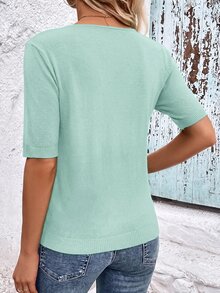 SHEIN Clasi 女款純色V領休閒日常針織上衣 - 薄荷藍 - 查看 2