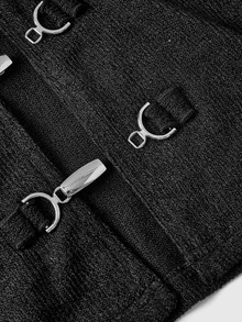 ROMWE Y2K Grunge Punk Metal Buckle Design Front Opening Fitted Fur Collar Women's Top - Black - View 3