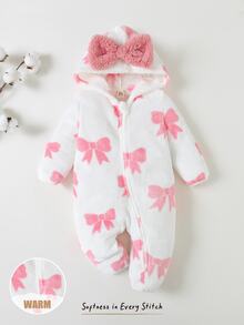 Cozy Pixies Baby Girl Bowknot Pattern Casual Daily Long Sleeve Romper - Pink - View 1