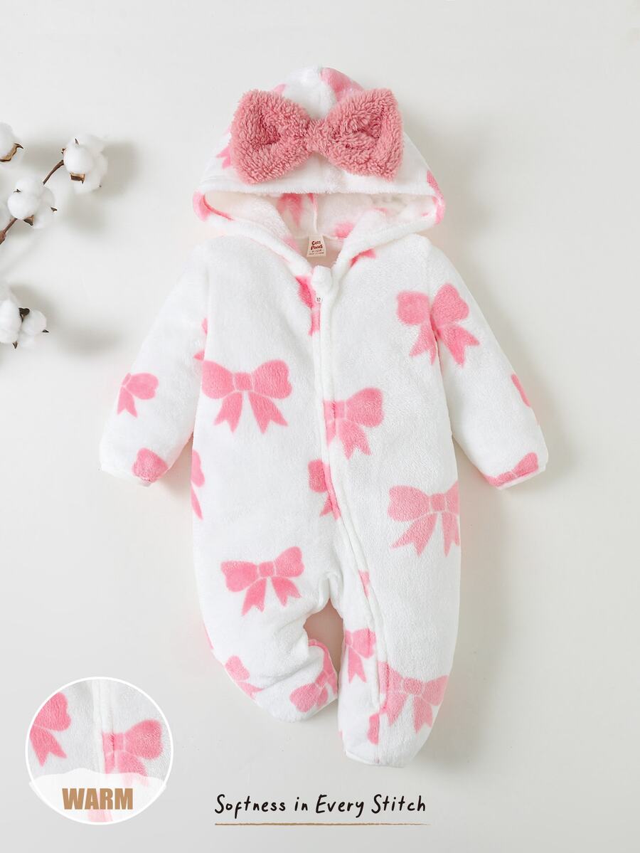 Cozy Pixies Baby Girl Bowknot Pattern Casual Daily Long Sleeve Romper - Pink - View 1