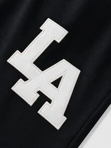 PAVTROS 男士 LA 刺繡連帽衛衣與寬腿運動褲套裝，洛杉磯西海岸復古休閒風，極簡 Cleanfit，寬鬆慵懶，通勤校園街頭穿搭，針織連帽運動服，鬆緊腰運動褲，實用口袋，中性情侶套裝，節日禮物 - 黑色 - 查看 6